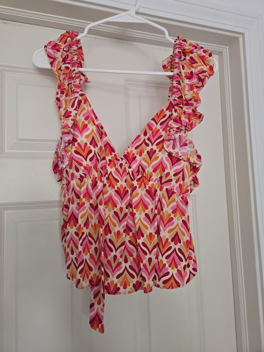 Women’s Pink Multi-Color Ruffle V-Neck Top